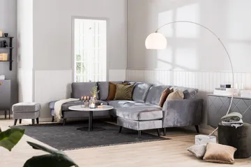 Trend 5-sits Högervänd L-formad Hörnsoffa med Divan i Sammet - Ljusgrå - Products - Möbler - Soffa - Hörnsoffa