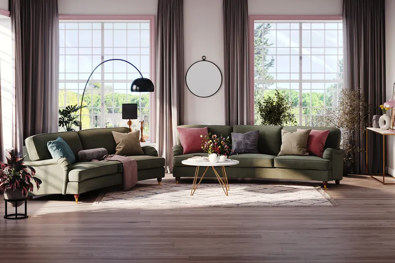 Howard Lyx 3-sits Svängd Manchestersoffa - Mörkgrön - Products - Möbler - Soffa - 3 sits soffa
