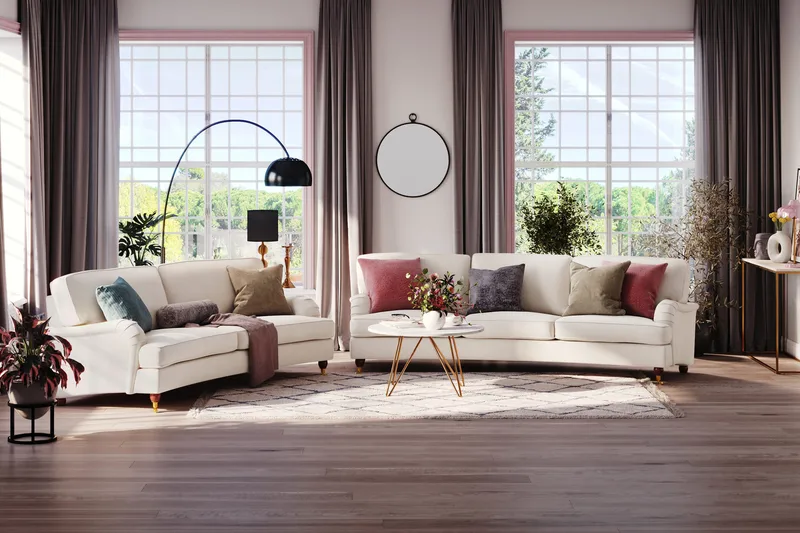 Howard Lyx 3-sits Svängd Sammetssoffa - Krämvit - Products - Möbler - Soffa - 3 sits soffa