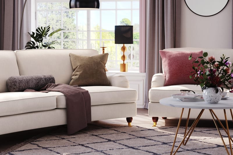 Howard Lyx 3-sits Svängd Sammetssoffa - Krämvit - Products - Möbler - Soffa - 3 sits soffa
