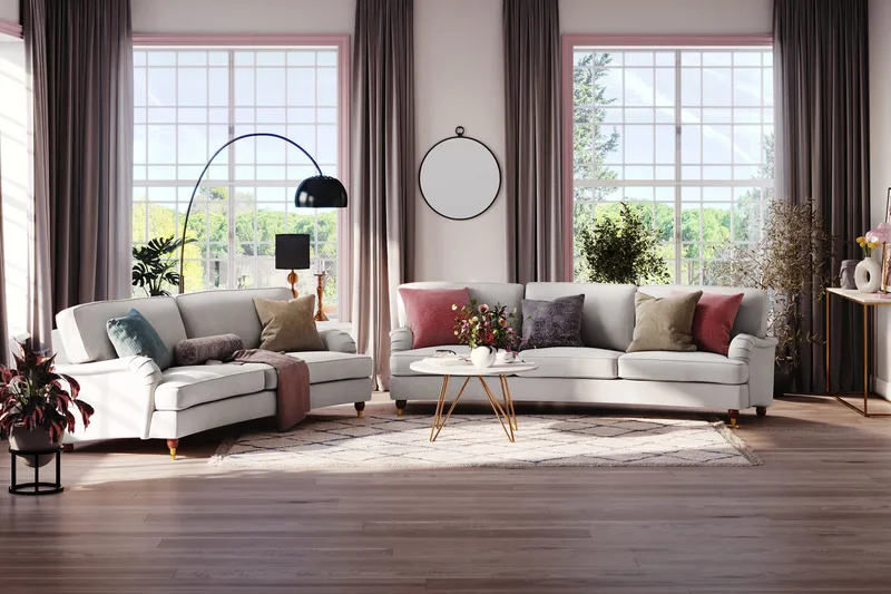 Howard Lyx 3-sits Svängd Tygsoffa - Ljusgrå - Products - Möbler - Soffa - 3 sits soffa