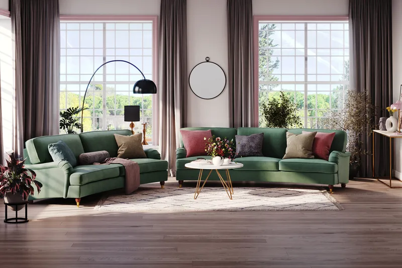 Howard Lyx 4-sits Svängd Sammetssoffa - Mörkgrön - Products - Möbler - Soffa - Sammetssoffa