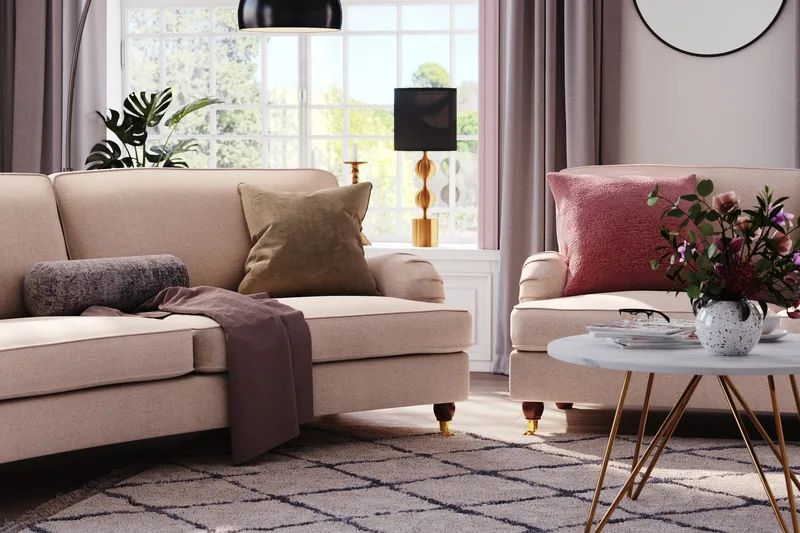 Howard Lyx 4-sits Svängd Tygsoffa - Beige - Products - Möbler - Soffa - Howardsoffa