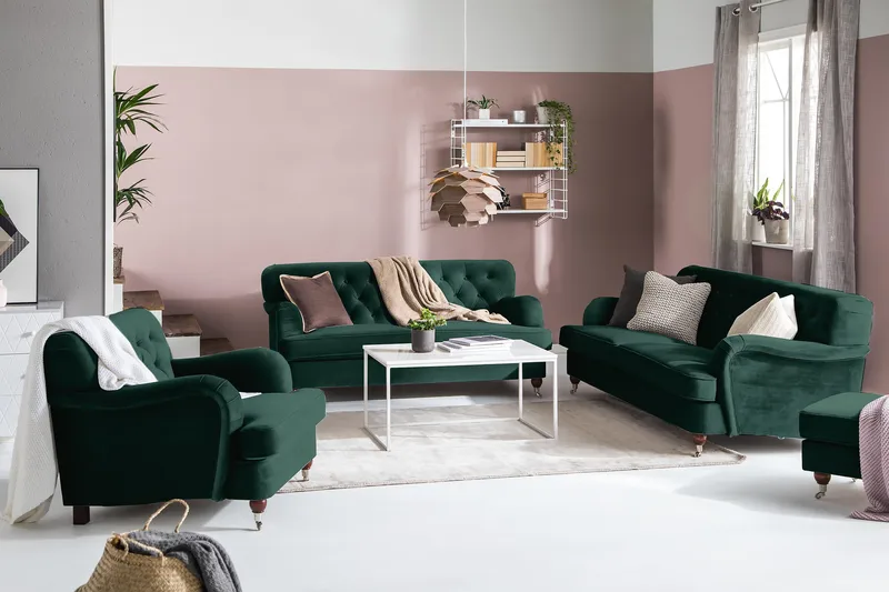 Howard Riviera 3-sits Sammetssoffa - Grön - Products - Möbler - Soffa - 3 sits soffa