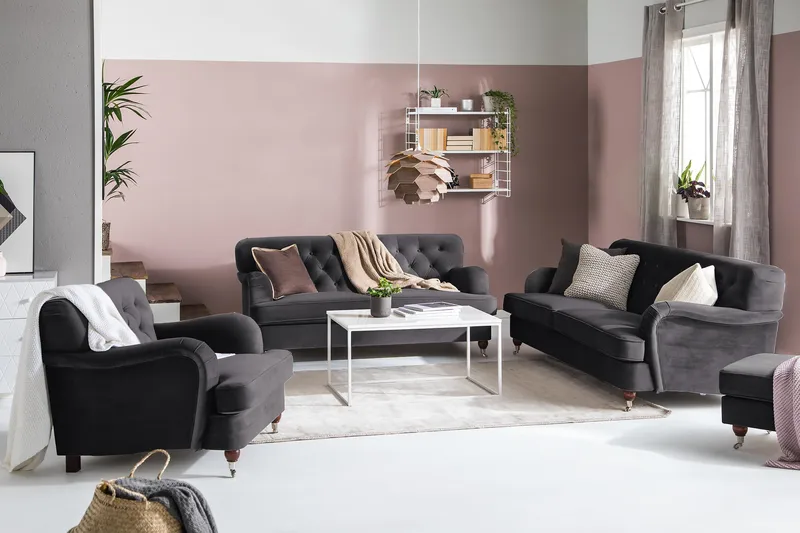 Howard Riviera 3-sits Sammetssoffa - Mörkgrå - Products - Möbler - Soffa - 3 sits soffa