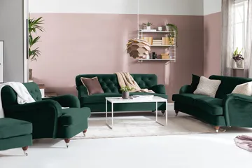Howard Riviera 3-sits Svängd Sammetssoffa - Grön - Products - Möbler - Soffa - 3 sits soffa