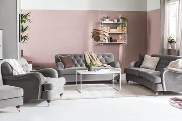 Howard Riviera 3-sits Svängd Sammetssoffa - Ljusgrå - Products - Möbler - Soffa - 3 sits soffa