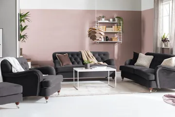 Howard Riviera 3-sits Svängd Sammetssoffa - Mörkgrå - Products - Möbler - Soffa - 3 sits soffa