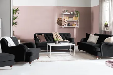 Howard Riviera 3-sits Svängd Sammetssoffa - Svart - Products - Möbler - Soffa - 3 sits soffa