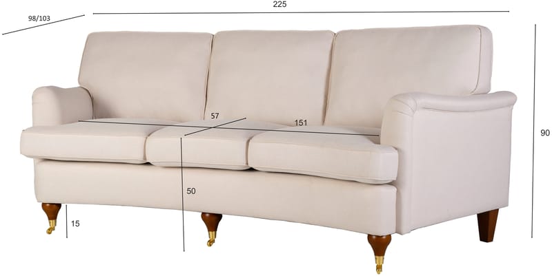 Howard soffa 3-sits beige - Svängd modell, Beige