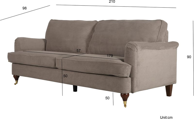Howard Watford Deluxe 3-sits soffa - Ljusbrun manchester - Ljusbrun - Products - Möbler - Soffa - Howardsoffa