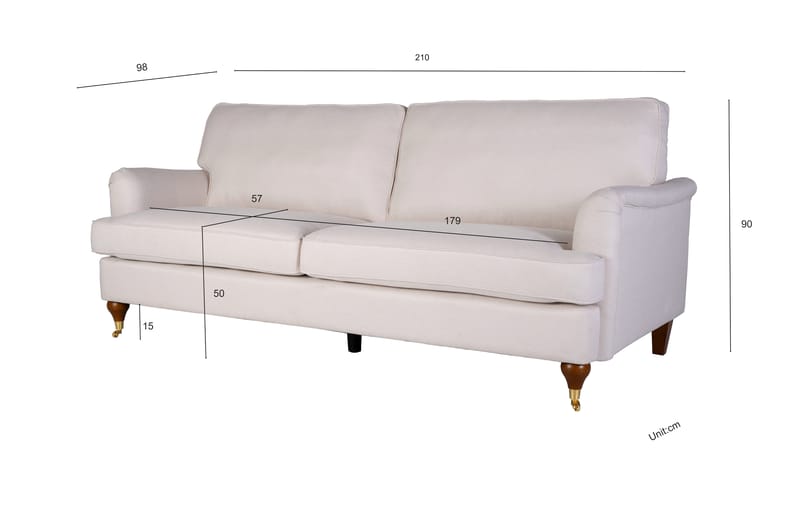 Howard Watford Deluxe - 3-sits soffa rak - Beige - Products - Möbler - Soffa - Howardsoffa
