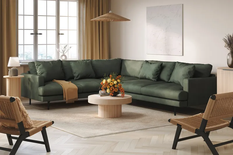 Menard 6-sits Vänstervänd L-formad Hörnsoffa i Manchester - Grön - Products - Möbler - Soffa - Hörnsoffa
