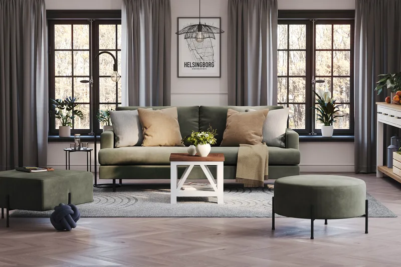 Menard Compact 3-sits Manchestersoffa - Mörkgrön - Products - Möbler - Soffa - 3 sits soffa