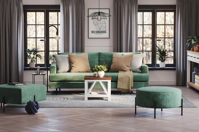 Menard Compact 3-sits Sammetssoffa - Mörkgrön - Products - Möbler - Soffa - 3 sits soffa