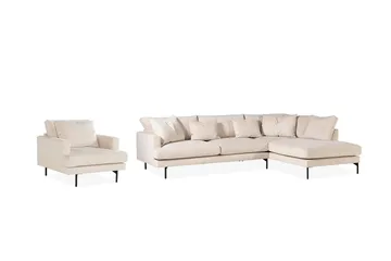 Menard Soffgrupp 4-sits Högervänd L-formad Schäslongsoffa + Stor Fåtölj i Manchester - Beige - Products - Möbler - Soffa - Soffgrupp