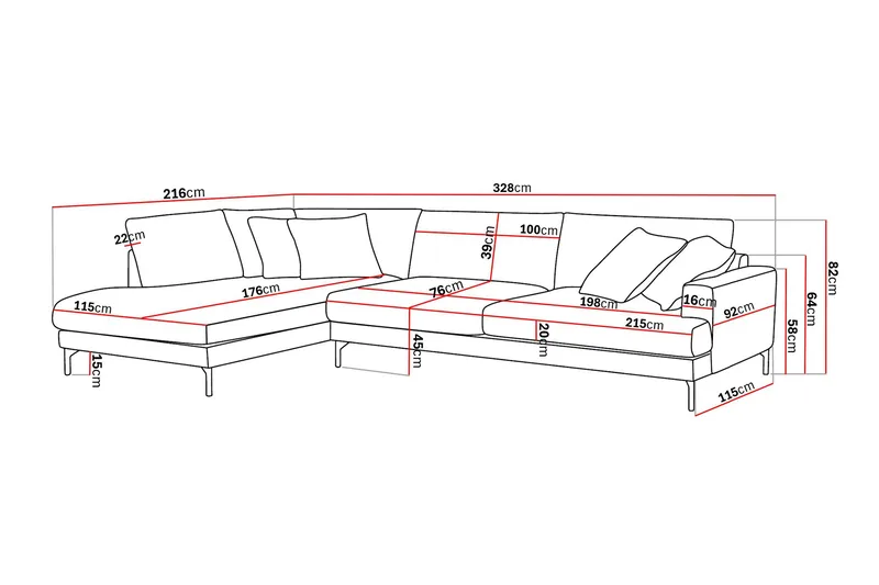 Menard Premium 5-sits Vänstervänd L-formad Djup Schäslongsoffa i Chenille - Grön - Products - Möbler - Soffa - Divansoffa & schäslongsoffa