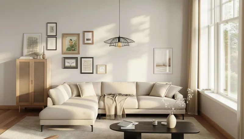 Menard Premium 5-sits Vänstervänd L-formad Djup Schäslongsoffa i Chenille - Ljusbeige - Products - Möbler - Soffa - Divansoffa & schäslongsoffa