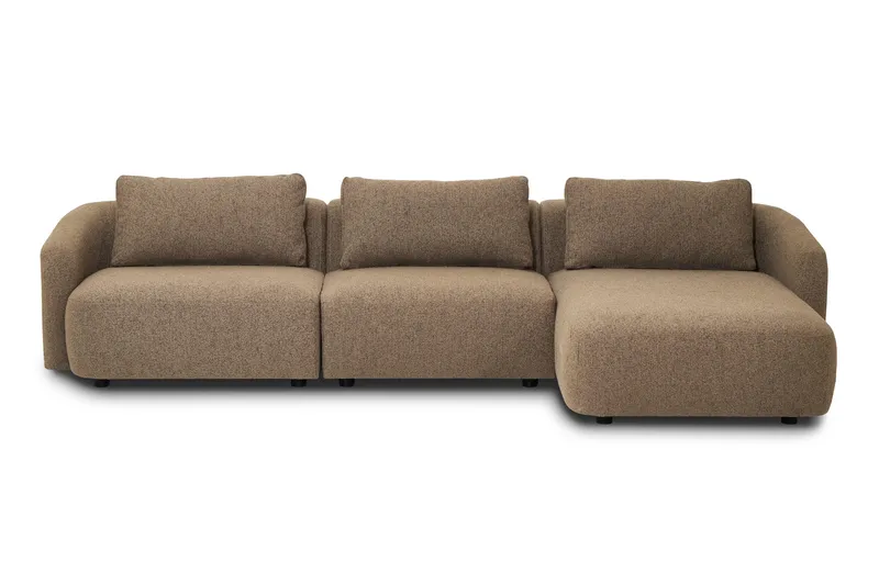 Milano 5-sits Rundad Högervänd L-soffa med Låg Rygg i Brun Boucle, Brun