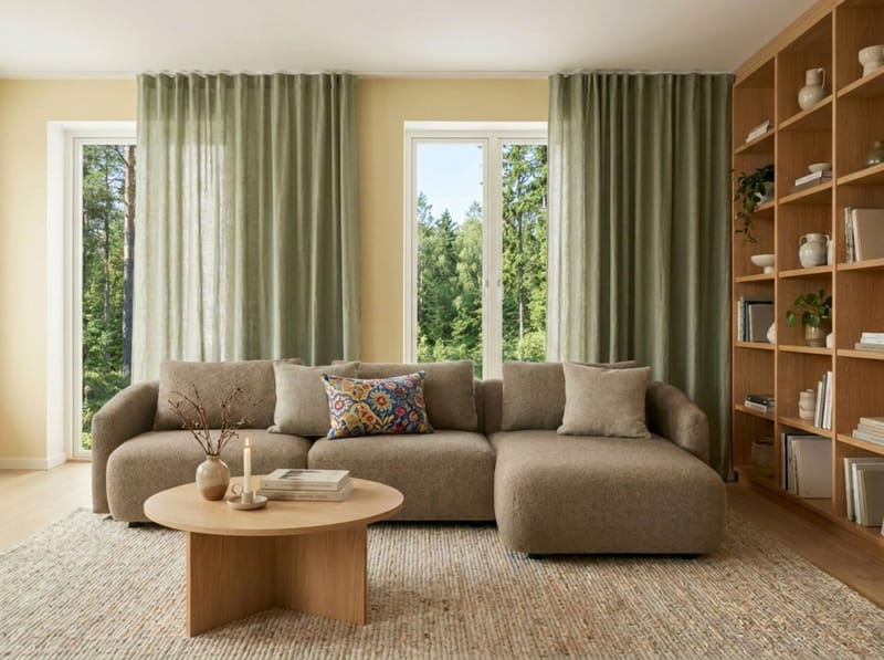 Milano 5-sits Rundad Högervänd L-soffa med Låg Rygg i Brun Boucle - Products - Möbler - Soffa - Divansoffa & schäslongsoffa