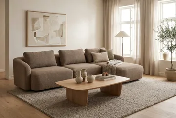 Milano 5-sits Rundad Högervänd L-soffa med Låg Rygg i Brun Boucle - Products - Möbler - Soffa - Divansoffa & schäslongsoffa