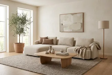 Milano 5-sits Rundad Vänstervänd L-soffa med Låg Rygg i Beige Boucle - Beige - Products - Möbler - Soffa - Divansoffa & schäslongsoffa