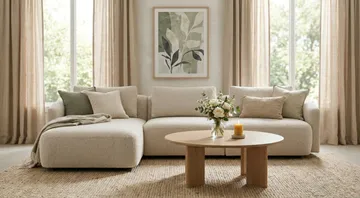 Milano 5-sits Rundad Vänstervänd L-soffa med Låg Rygg i Beige Boucle - Products - Möbler - Soffa - Divansoffa & schäslongsoffa