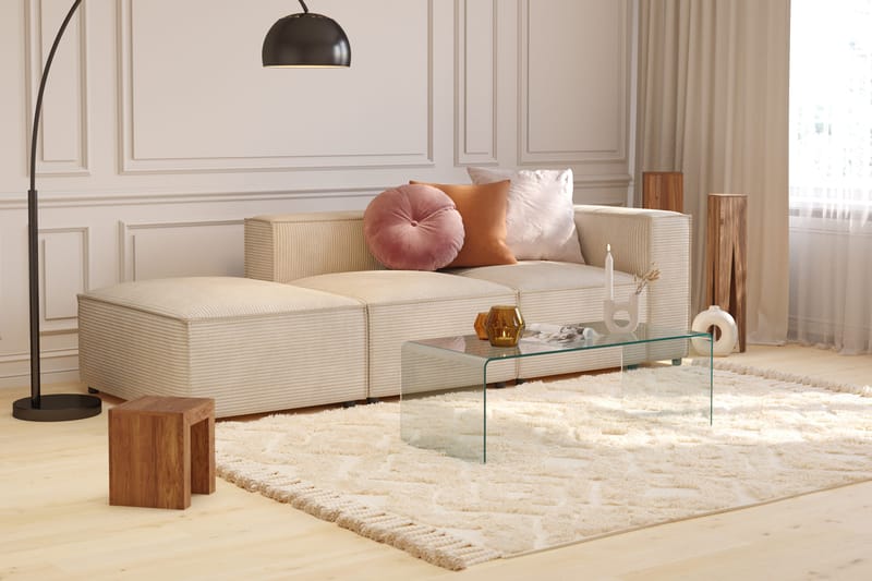 Cubo 3-sits Djup Modulsoffa + Fotpall i Manchester - Beige - Products - Möbler - Soffa - Modulsoffa - Komplett modulsoffa