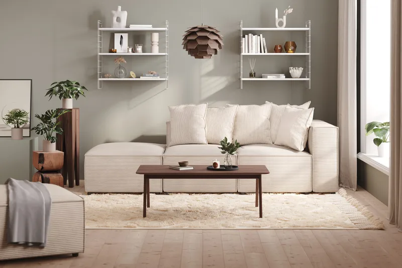 Cubo 3-sits Djup Modulsoffa + Fotpall i Manchester - Beige - Products - Möbler - Soffa - Modulsoffa - Komplett modulsoffa