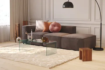 Cubo 3-sits Djup Modulsoffa + Fotpall i Sammet - Mörkgrå - Products - Möbler - Soffa - Modulsoffa - Komplett modulsoffa