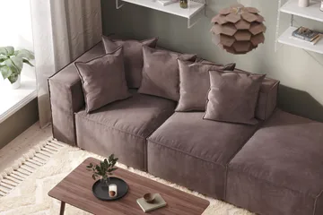 Cubo 3-sits Djup Modulsoffa + Fotpall i Sammet - Mörkgrå - Products - Möbler - Soffa - Modulsoffa - Komplett modulsoffa