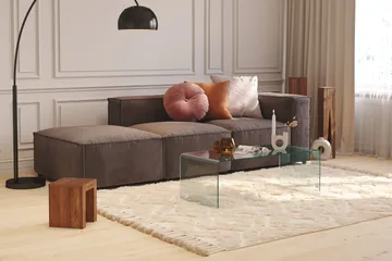 Cubo 3-sits Djup Modulsoffa + Fotpall i Sammet - Mörkgrå - Products - Möbler - Soffa - Modulsoffa - Komplett modulsoffa