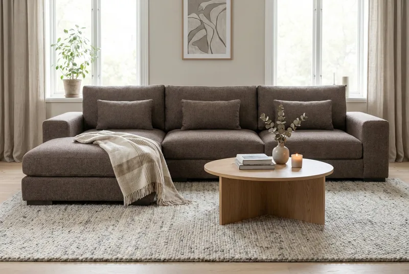 Dubai Extra djup 4-sits Modulsoffa med divan höger i tyg vändbar Extra Djup - Beige - Products - Möbler - Soffa - Modulsoffa - Komplett modulsoffa