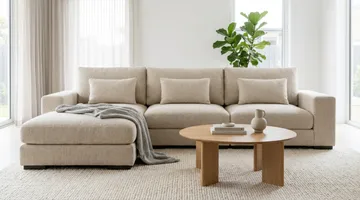 Dubai Extra djup 4-sits Modulsoffa med divan höger i tyg vändbar Extra Djup - Ljusbeige - Products - Möbler - Soffa - Modulsoffa - Komplett modulsoffa