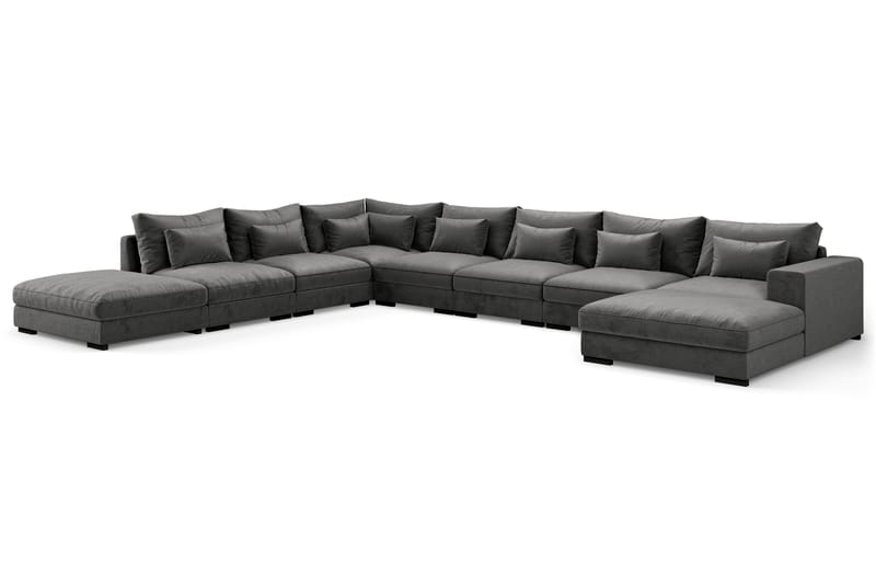 Dubai Stor U-modulsoffa Large med Divan Höger Sammet Extra Djup - Mörkgrå - Products - Möbler - Soffa - Modulsoffa - Komplett modulsoffa