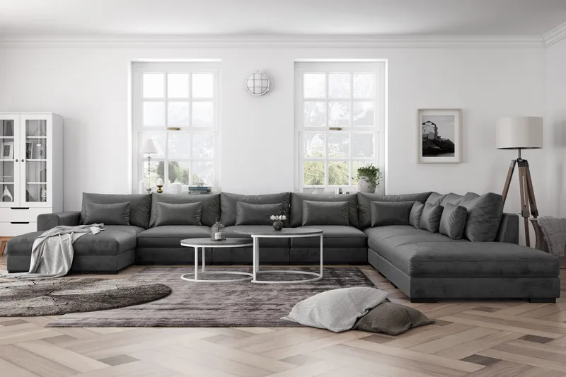 Dubai Stor U-modulsoffa Large med Divan Höger Sammet Extra Djup - Mörkgrå - Products - Möbler - Soffa - Modulsoffa - Komplett modulsoffa