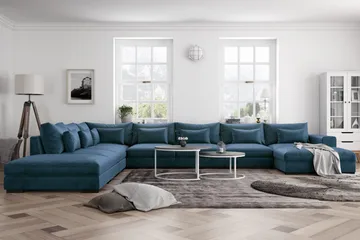 Dubai U-modulsoffa Large med Divan Höger Sammet Extra Djup - Blå - Products - Möbler - Soffa - Modulsoffa - Komplett modulsoffa