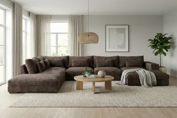 Dubai U-modulsoffa med Divan Höger Extra Djup i Chenille - Mörkbrun - Products - Möbler - Soffa - Modulsoffa - Komplett modulsoffa