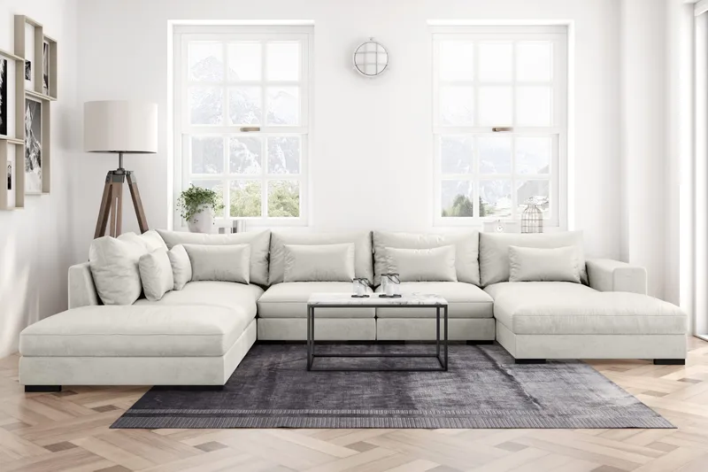 Dubai U-modulsoffa med Divan Höger Sammet Extra Djup - Vit - Products - Möbler - Soffa - Modulsoffa - Komplett modulsoffa