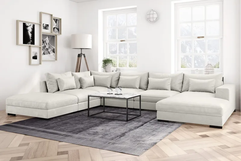 Dubai U-modulsoffa med Divan Höger Sammet Extra Djup - Vit - Products - Möbler - Soffa - Modulsoffa - Komplett modulsoffa