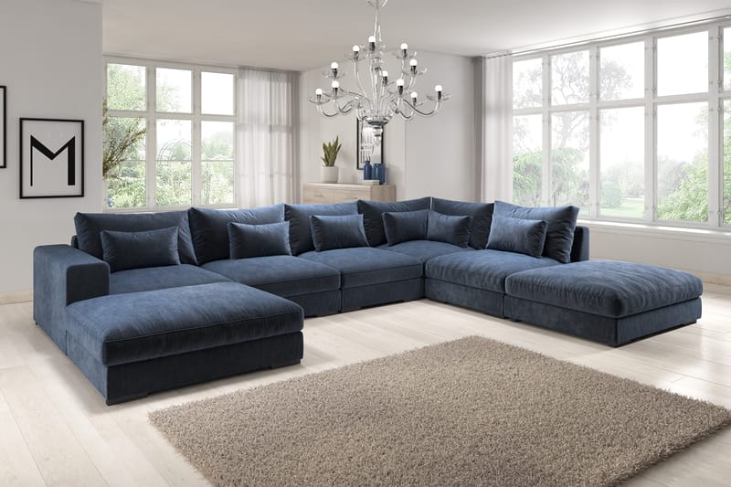 Dubai U-modulsoffa med Divan Vänster Sammet Extra Djup - Blå - Products - Möbler - Soffa - Modulsoffa - Komplett modulsoffa