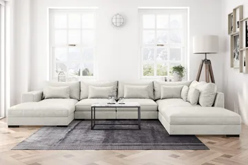 Dubai U-modulsoffa med Divan Vänster Sammet Extra Djup - Vit - Products - Möbler - Soffa - Modulsoffa - Komplett modulsoffa