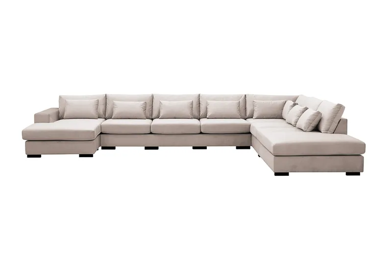 Grande Stor 7-sits U-Soffa med Divan Vänster - Beige Sammet - Products - Möbler - Soffa - Modulsoffa - Komplett modulsoffa
