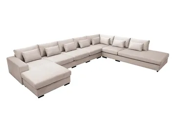 Grande Stor 7-sits U-Soffa med Divan Vänster - Beige Sammet - Products - Möbler - Soffa - Modulsoffa - Komplett modulsoffa