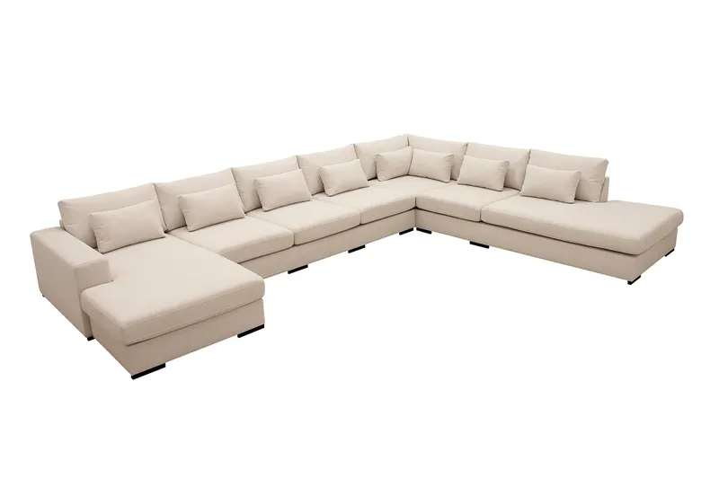 Grande Stor 7-sits U-Soffa med Divan Vänster - Beige Tyg - Products - Möbler - Soffa - Modulsoffa - Komplett modulsoffa