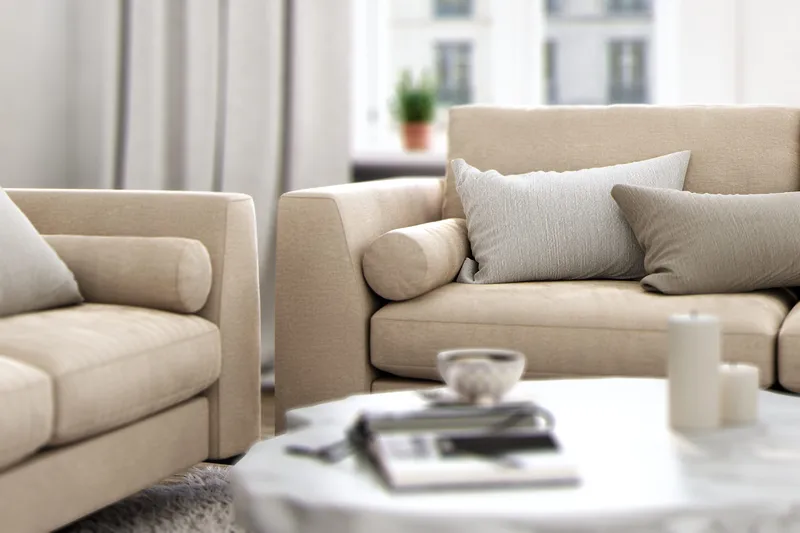 Ocean Lyx 2-sits Soffa med Nackrullar 223 cm i Tyg - Beige - Products - Möbler - Soffa - Sammetssoffa
