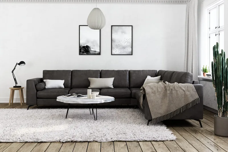 Ocean Lyx 5-sits Vändbar L-formad Hörnsoffa i Konstläder - Mörkgrå - Products - Möbler - Soffa - Hörnsoffa