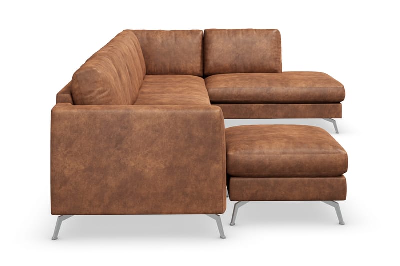 Ocean Lyx 6-sits Högervänd U-formad Soffa med Divan och Schäslong + Fotpall i Konstläder - Brun - Products - Möbler - Soffa - U-soffa