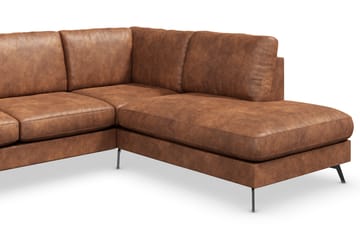 Ocean Lyx 6-sits Högervänd U-formad Soffa med Divan och Schäslong + Fotpall i Konstläder - Brun - Products - Möbler - Soffa - U-soffa