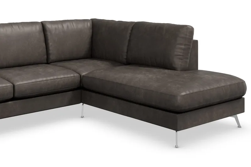 Ocean Lyx 6-sits Högervänd U-formad Soffa med Divan och Schäslong + Fotpall i Konstläder - Mörkgrå - Products - Möbler - Soffa - U-soffa